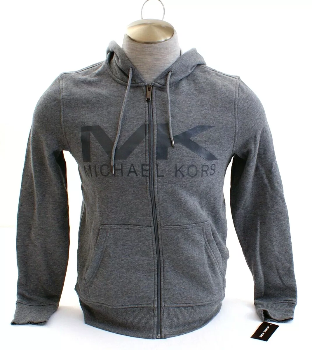 Michael Kors Signature Gray Zip Front Hooded Sweatshirt Hoodie Men's NWT