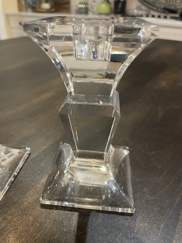 Mikasa Set of 2 Clear Crystal Candlestick Holders Block Style B111 - Picture 5 of 11