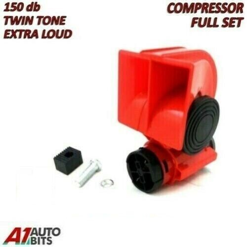Twin Dual Tone Compact Air Loud Horn 24V Compressor Red Truck Car Bus Van NEW