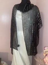 Cejon Black Silver Sequin Bridal Evening Cruise Wedding Prom Shawl Scarf Wrap