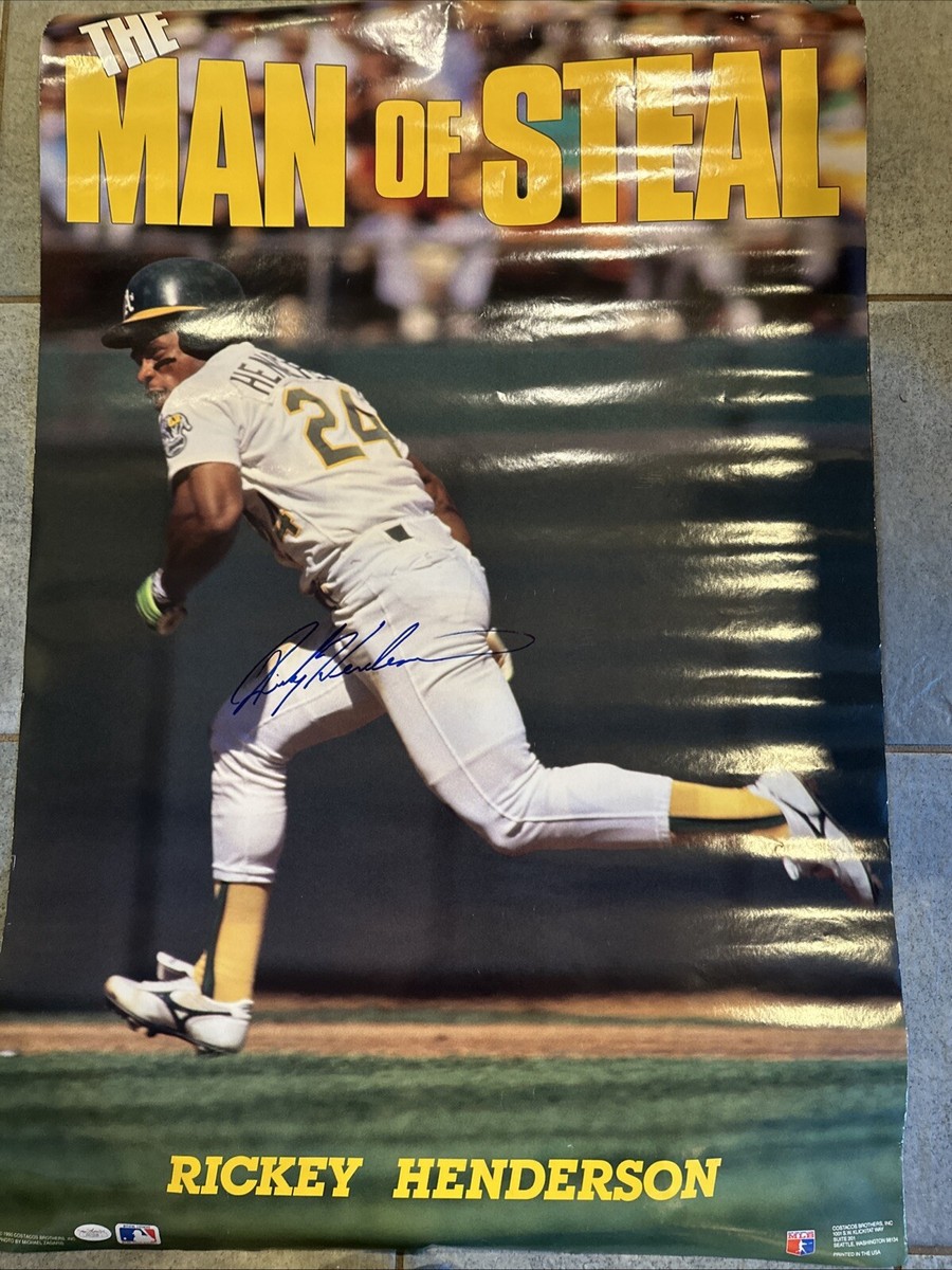 Ricky Henderson Signed “The Man Of Steal” 24” X 36” Poster JSA COA