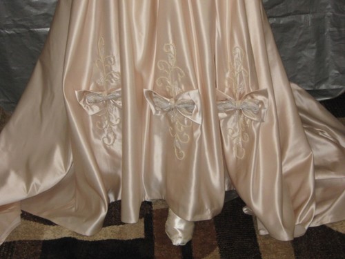 L’AMOUR fairy tale princess bride beaded satin wedding gown pastel peach Petite - Picture 11 of 24