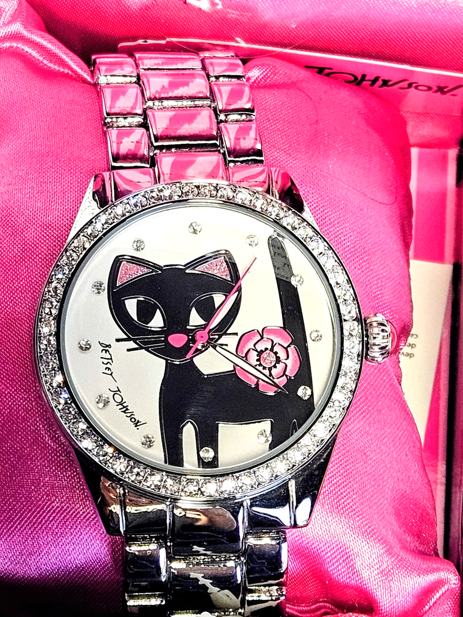 New with Box & Tag Betsy Johnson Black Cat with Pink Rose  display picture 1