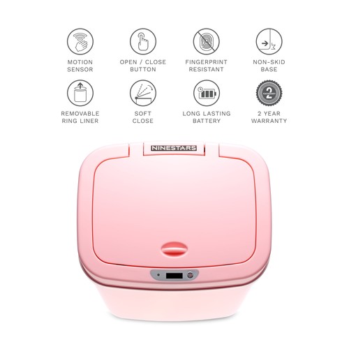 3 Gallon Motion Sensor Bathroom Trash Can, Hands-Free Soft-Close Lid, Pink - Picture 6 of 12