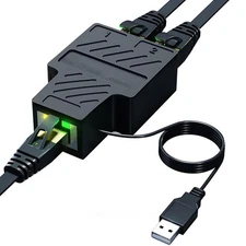 Ethernet Splitter, 1 to 2 100Mbps LAN Splitter Adapter with USB Power, Suppor...