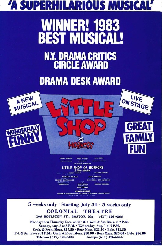 Little Shop Of Horrors Herald Flyer Ad, Eydie Alyson, Ken Ward, Boston, MA, 1984