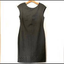 Banana Republic Charcoal Gray Laser Cut Hem Sheath Dress 12 L Cap Sleeve NEW