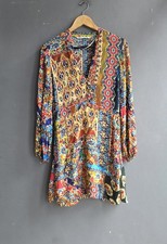 Zara Multicolour Bohemian Print Tunic Dress S Midi Long Sleeve Boho Summer