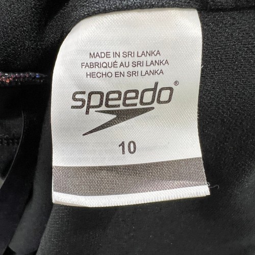 Speedo One Piece Swimsuit Size 10 Black Multicolor Tropical Leaf Print V-Neck - Picture 4 of 11