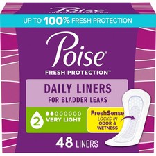 Poise Daily Liners for Bladder Leaks, 2 Drop Absorbency, Regular Length 48 Count