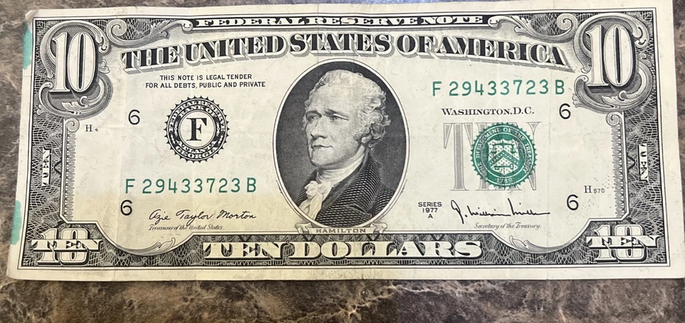 Super RARE hard To Find 1977 $10 Bill With Consecutive Digit Serial Number. - Image 2 of 4