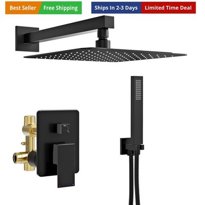 Black Shower System, Wall Mounted Shower Faucet Set with Valve, 10-Inch Rainf...