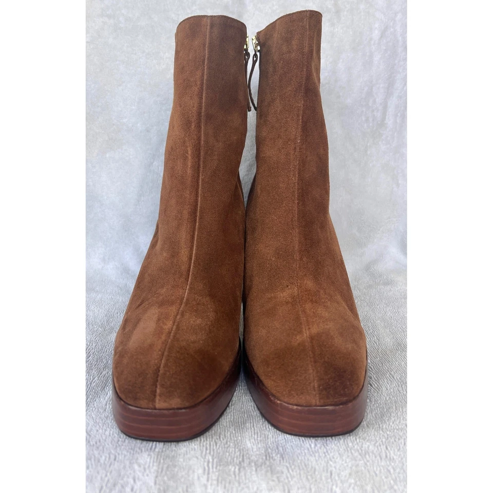 Usado en Excelente Condición Ana Palma Gamuza Cuero Plataforma Tacón Bloque Medio Pantorrilla Botas Marrón Talla 10.5/41 Foto 2 de 4