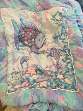 Vintage Rainbow Fish Quilt Baby Crib Set  Bedding  and  accessories  Orig Owner