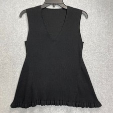 Adeam Ruffle Hem Sweater Womens Small Black Sleeveless V-Neck Cotton Knit
