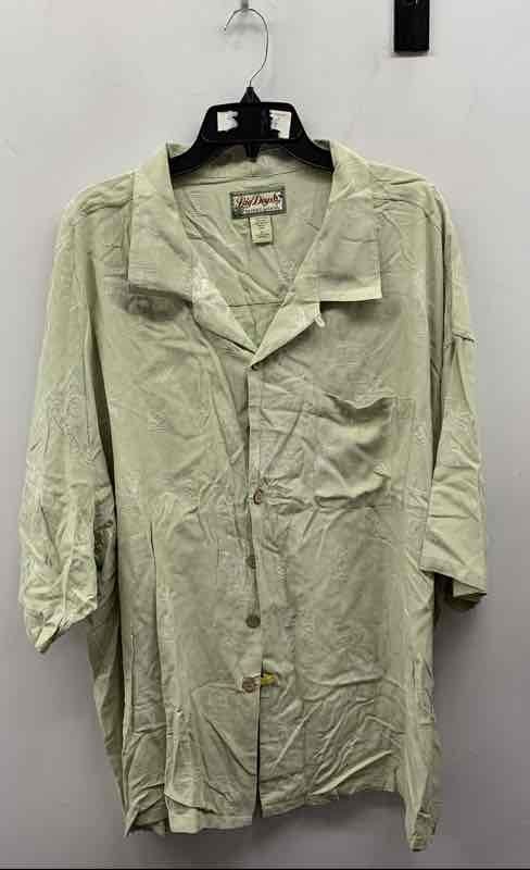 Big Dogs Men's Sage Green Silk Rayon Tonal Embroidered Resort Shirt Sz 4X