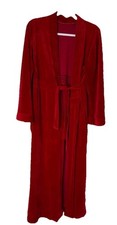 Vtg Woman s Long Red Velour Bath Robe House Coat Holiday Warm Hollywood Glam USA