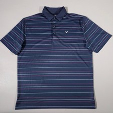 Callaway Golf Polo Mens Medium Navy Blue Striped Short Sleeve Opti-Dri Shirt