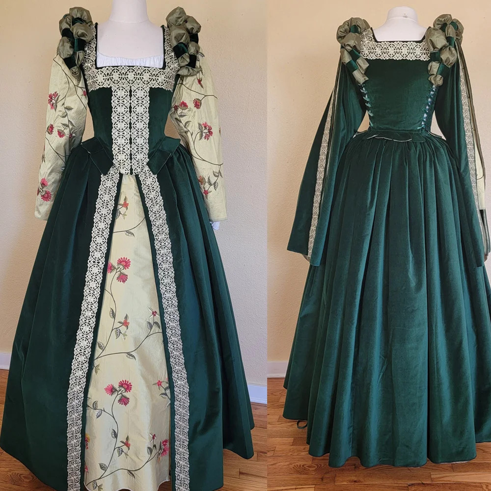 Green Women Historical Royal Court Tudor Queen Medieval Dress Vintage Ball Gown Green Women Historical Royal Court Tudor Queen Medieval Dress Vintage Ball Gown