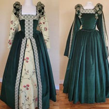 Green Women Historical Royal Court Tudor Queen Medieval Dress Vintage Ball Gown