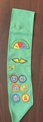 Girl Scout Vintage Sash with Badges, Pins, Patches, 1980s