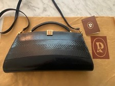 Elegant Vintage 1970's Italian Leather and Genuine Snakeskin Clutch Bag Purse