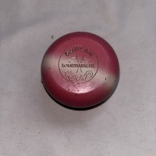 Vtg Duncan Wooden Crossed Flags Tournament Yoyo Pink With White Stripe. String.