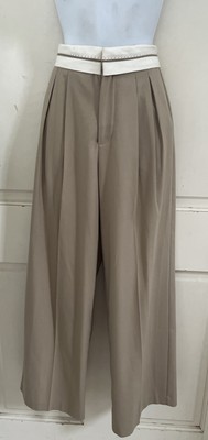STRADIVARIUS NEW! Beige/Ivory Woven Cotton High Rise Pleated Trousers Pants US 0