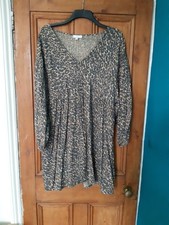 Ladies Simply Be Stylish Beige Animal Print Linen/poly Smock Dress Size 16