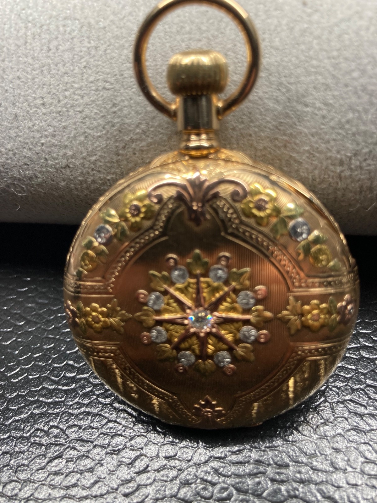 Elgin beautiful 4 Color 14k Gold Pocket Watch With Diamond