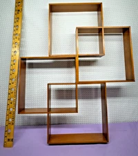 VINTAGE MCM PLATE TEA CUP TIERED WOOD WALL RACK DISPLAY GEOMETRIC SHELF CURIO