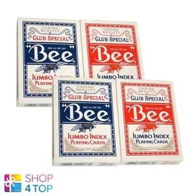 4 Decks bee Jumbo Index Spielkarten 2 Rot 2 Blau Poker Uspcc Neu