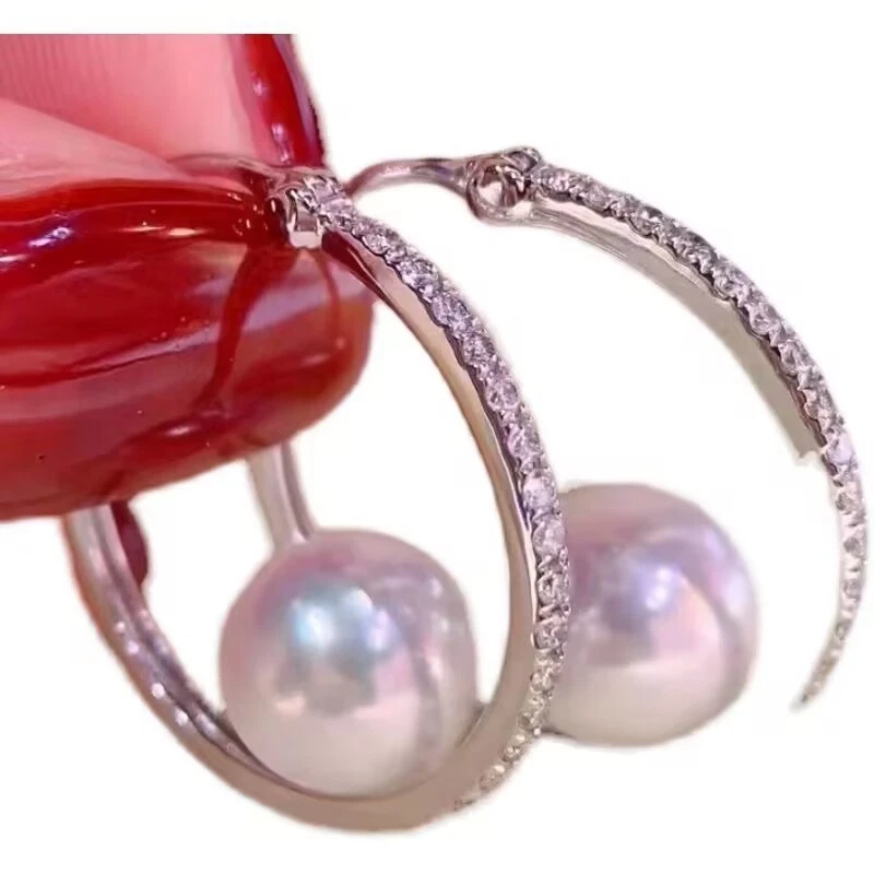 precioso par de pendientes colgantes 9-10mm mar sur redondo perla blanca 925s Foto 4 de 4