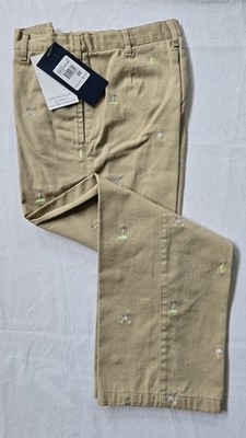 Boys Twill Club Golf Pants: Embroidered Golf Bags, Tees, Flags Balls-Boys Sz 10