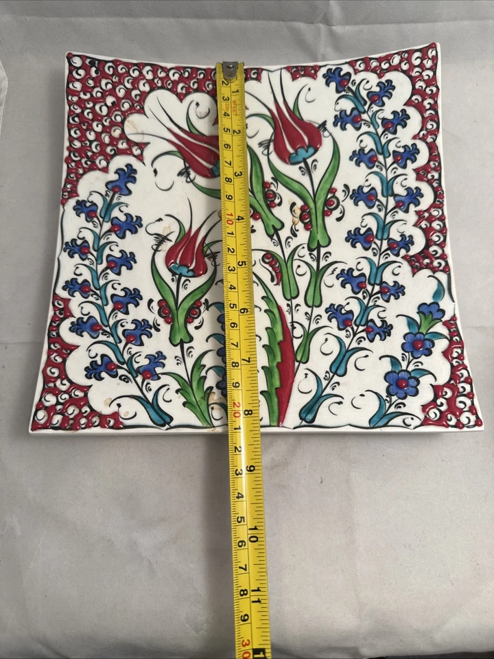 "Plato de cerámica de azulejo turco Iznik siglo XVI hecho a mano jardín de tulipán azul blanco 8""" Foto 2 de 4