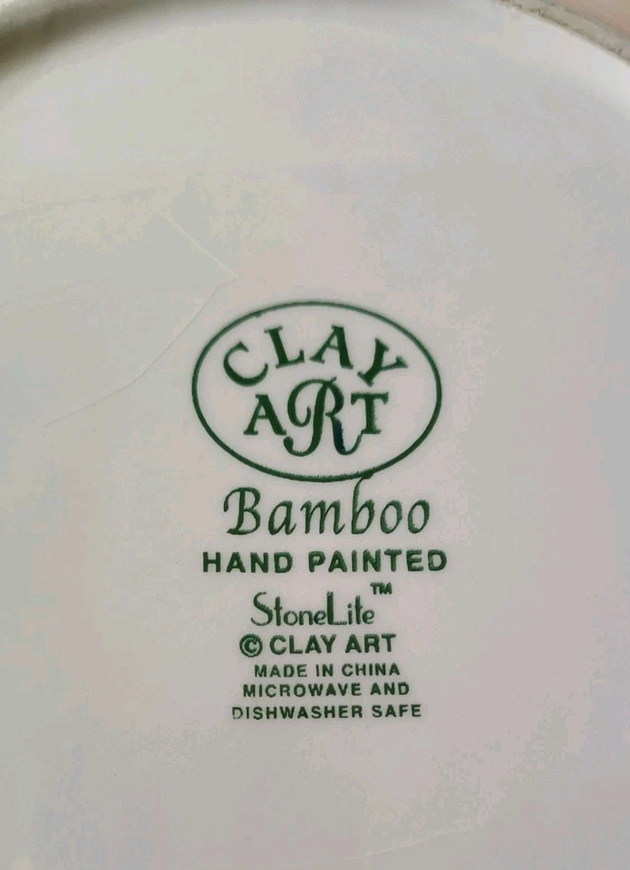 Conjunto de 2 pratos de jantar de bambu arte argila borda de bambu pintada à mão Stonelite 11,5"  - Imagem 3 de 4