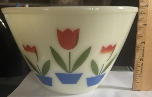 Fire King 7.5" Tulip Mixing Bowl Vintage Anchor Hocking Milk Glass Oven Ware