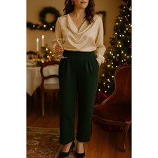 St. John Santana Knit Wide Leg Pants   Sz 6 - Hunter Green, Vintage Quiet Luxury