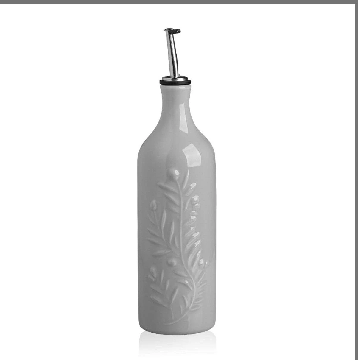 Large Ceramic Olive Oil Dispenser Bottle with Spout, 24 Oz Gray