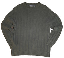 David Taylor USA Made Mens L Navy Crewneck Cotton Knit Sweater Ribbed Pullover