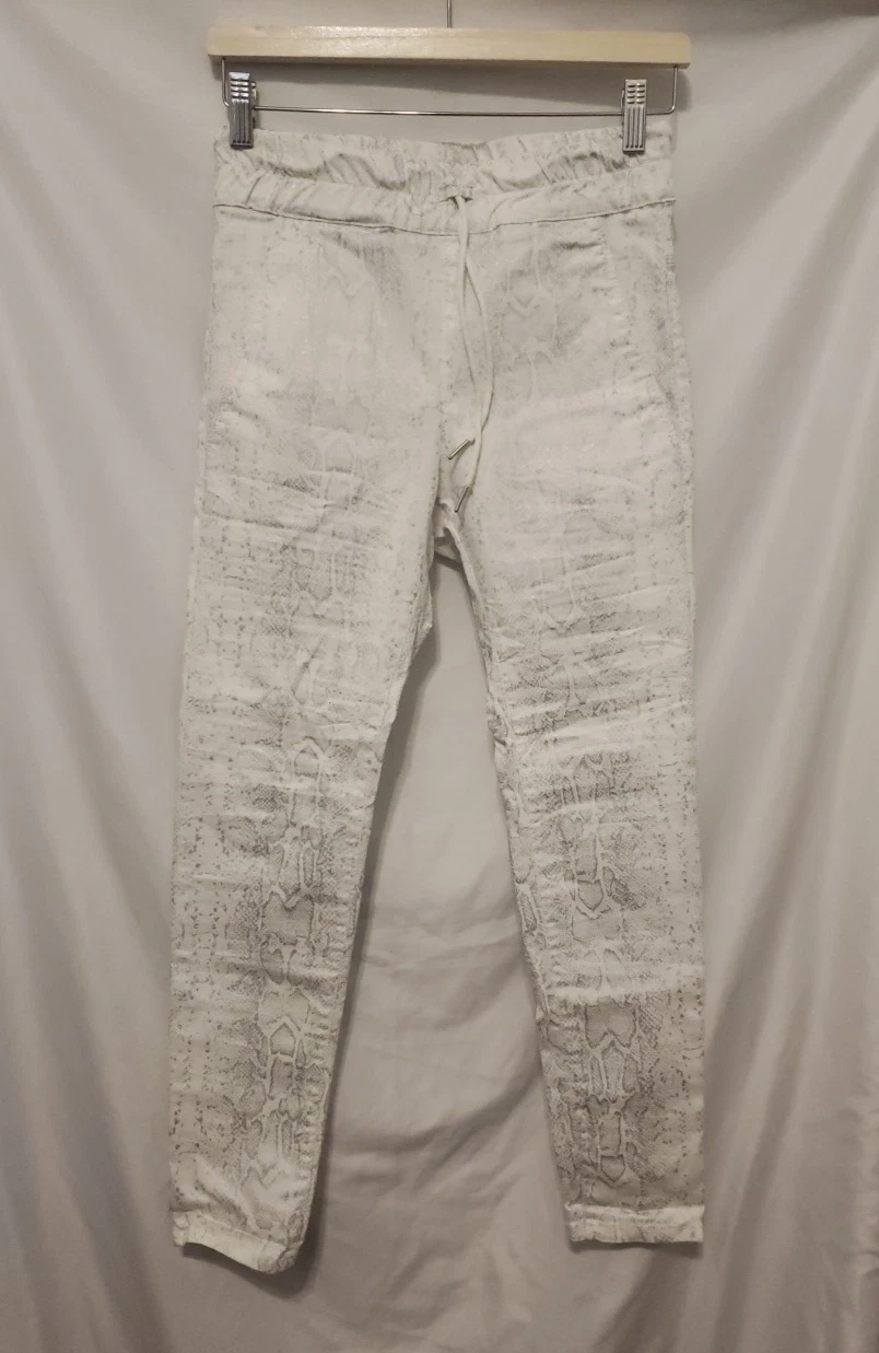 Bevy FLOG Shely Skinny Pants Sz 24 White Snake Print Animal Pattern Drawstring