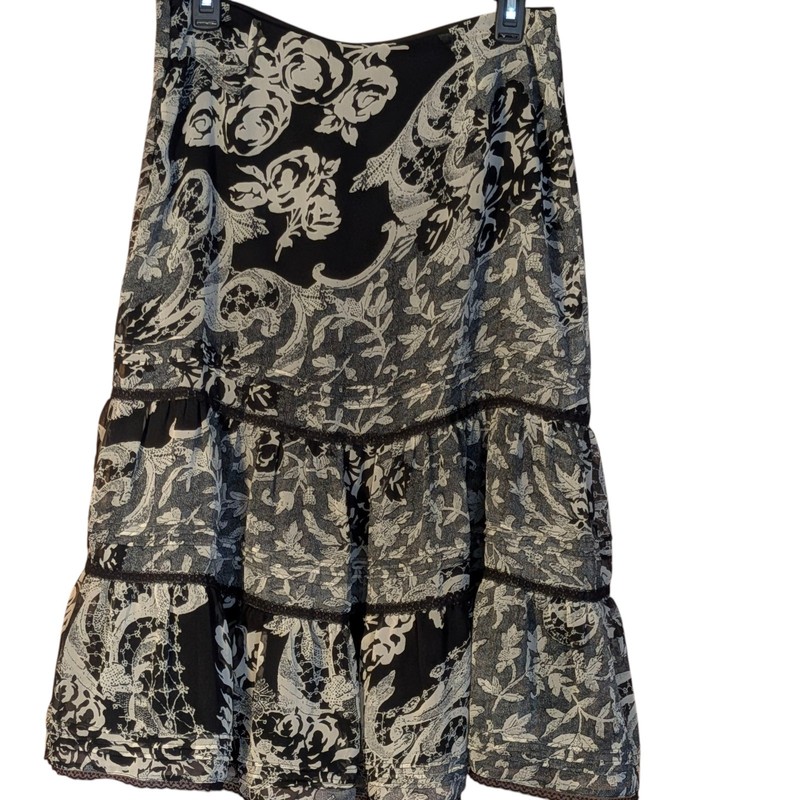 Express Tiered Midi Skirt A-line Dark Floral 7/8 Bohemian Y2k Whimsigoth Black