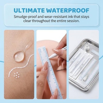 White Tattoo Skin Marker Pen With Measuring Ruler Sterile Surgical Eyebrow Lip