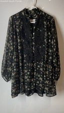 Zara Womens Black Floral Lace Long Sleeve Front Button One-Piece Romper Size M