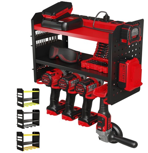 Power Tool Organizer Wall Mount - 3-Tier Heavy-Duty Metal Hand Tool Storage R...