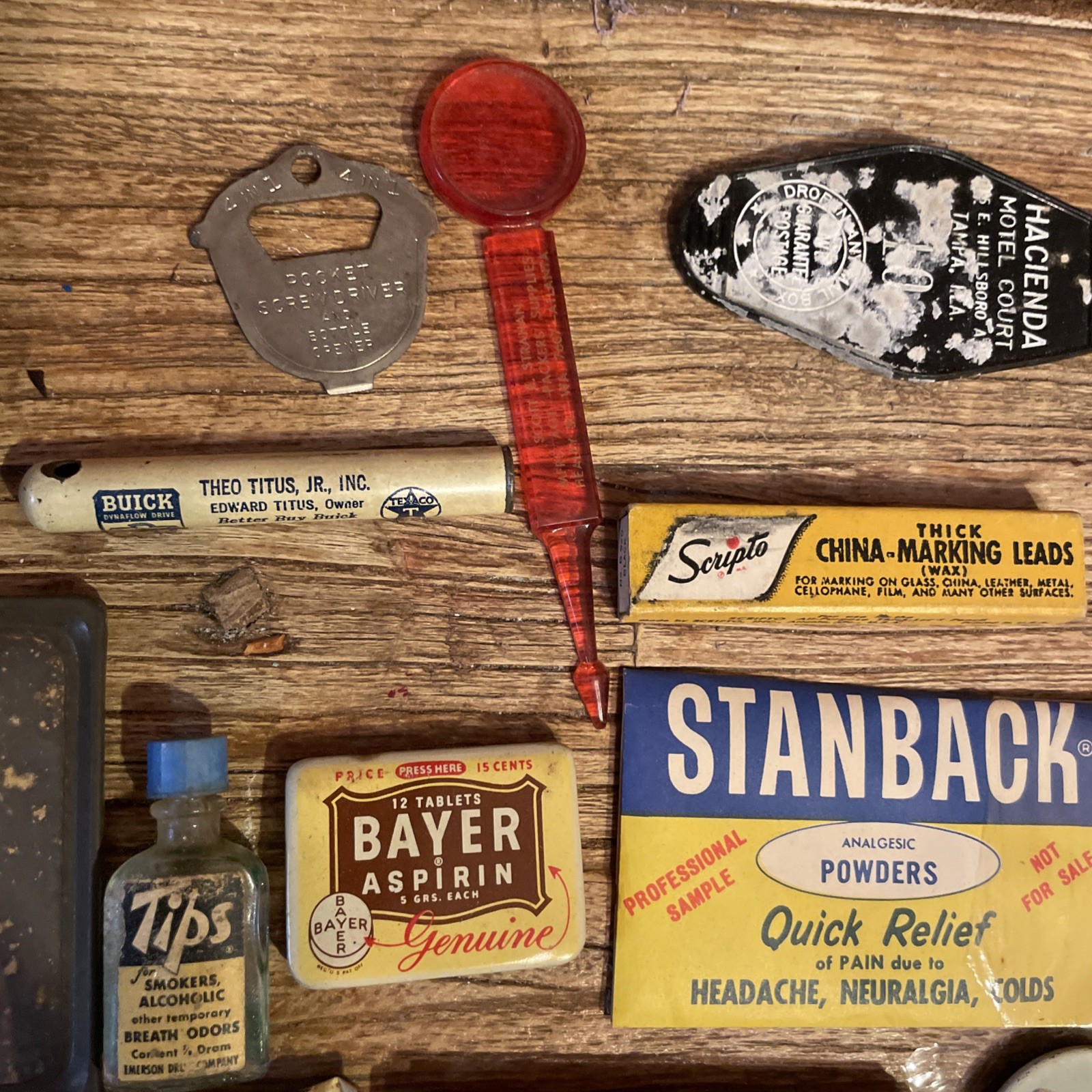 Vintage Items ANACIN Bauer Tin Wrigley’s Juicy Fruit Gum Scripto John Deere Ciga