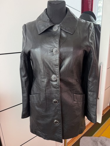 Versus Versace, Vintage VERSUS Gianni Versace Black Leather Coat Jacket IT 42 EU 38 US 6 90s