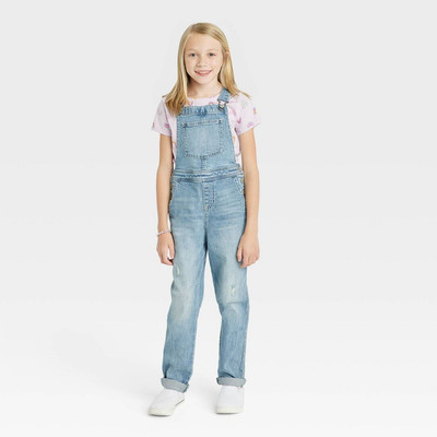 Cat & Jack Girls' Jean Denim Overalls Jumpsuit Bib Straight Leg, Light