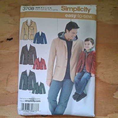Simplicity Patterns ~3708 Boys/men's Sm/xl Easy To Sew Jacket Uncut 