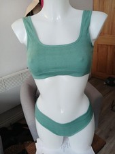 Matching ladies ribbed Bralette and Briefs set L - Shien green